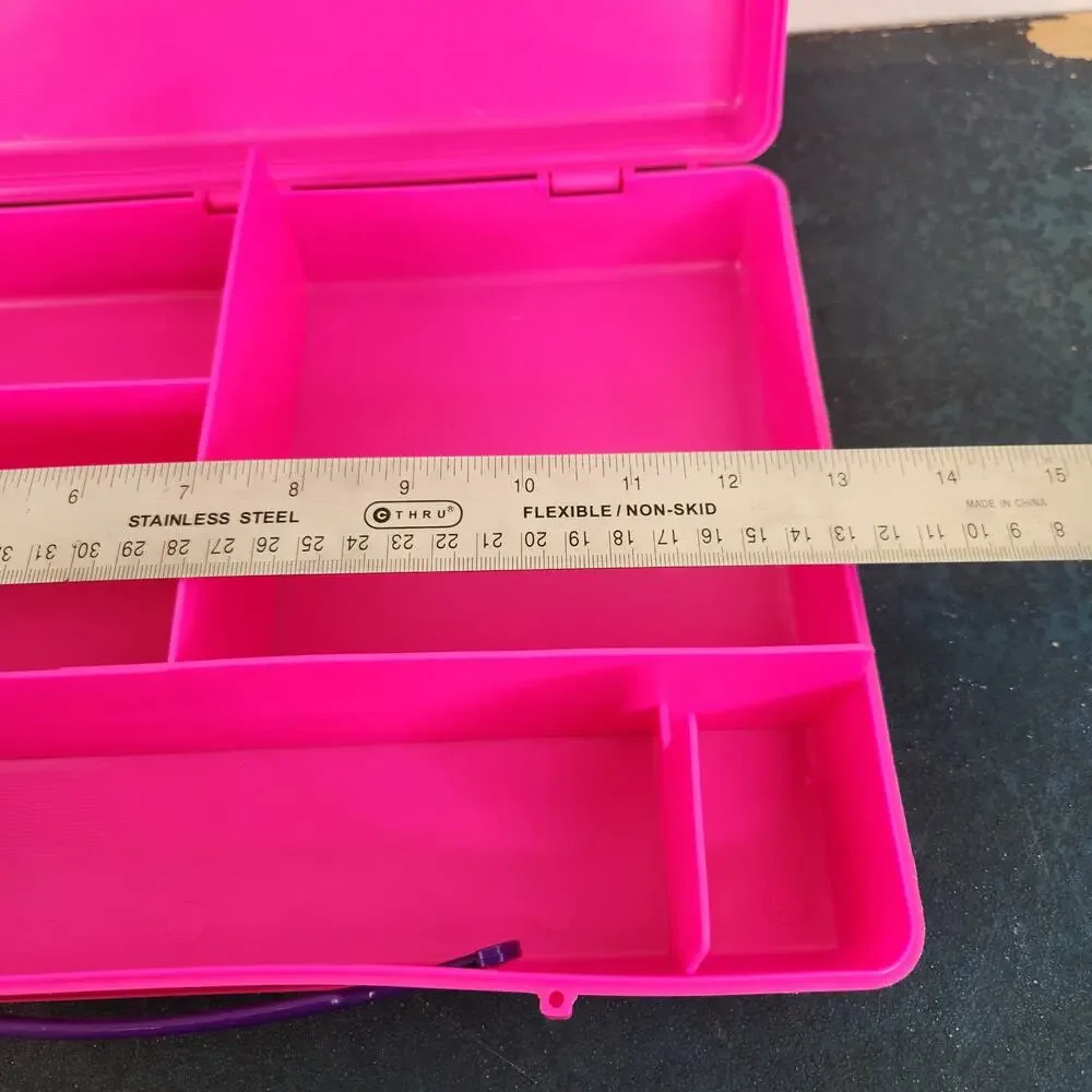 VTG 1990s Class Case Pink Plastic School Supplies Craft Box USA